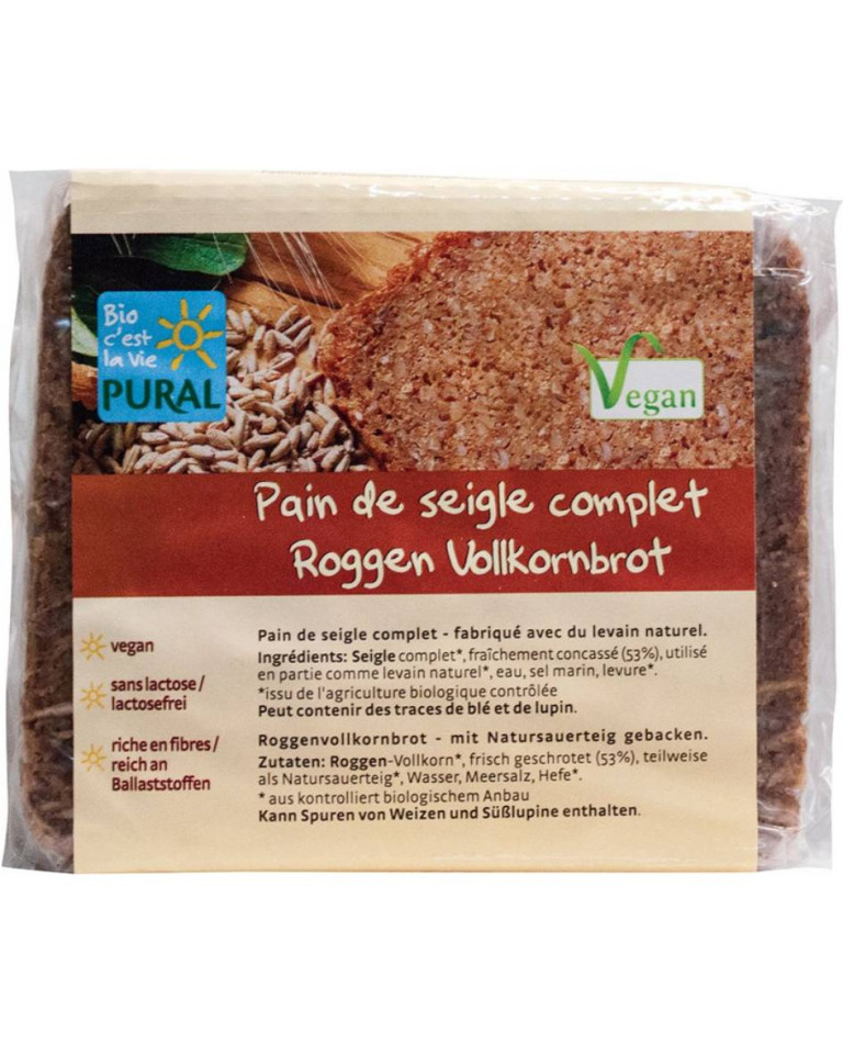 Paine integrala de secara feliată, Pural, ECO, 375g