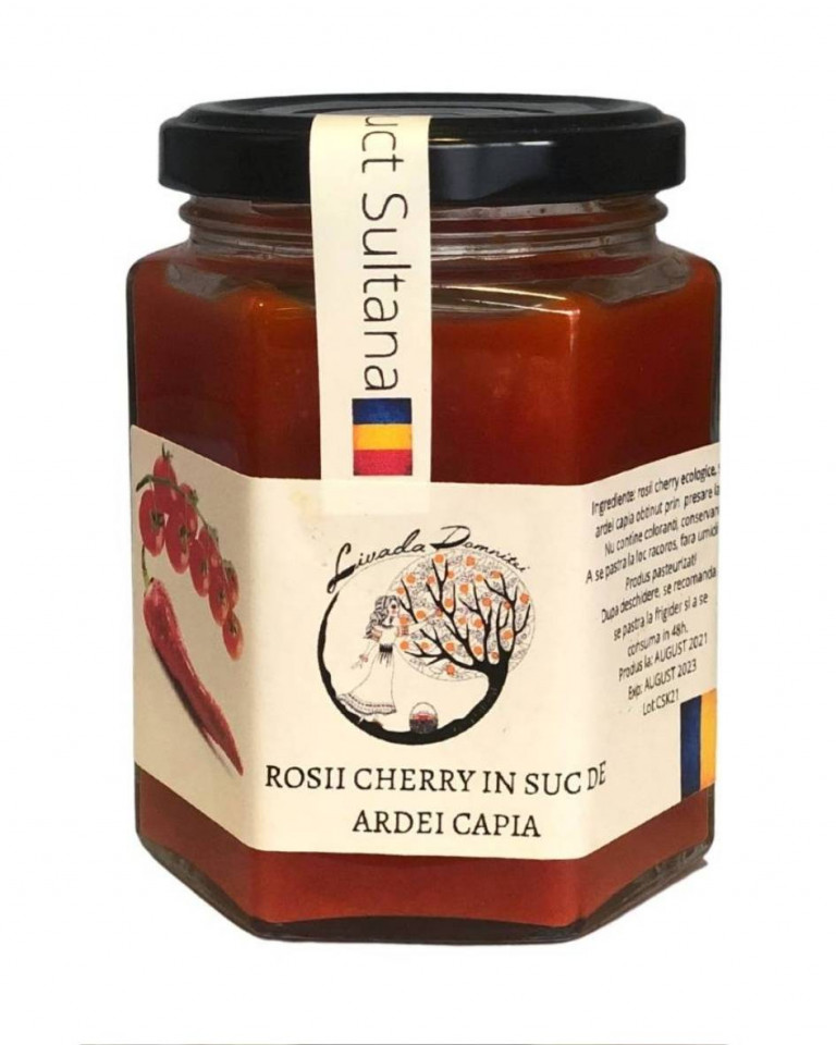 Rosii cherry intregi in suc de ardei capia, Livada Domnitei, 280g