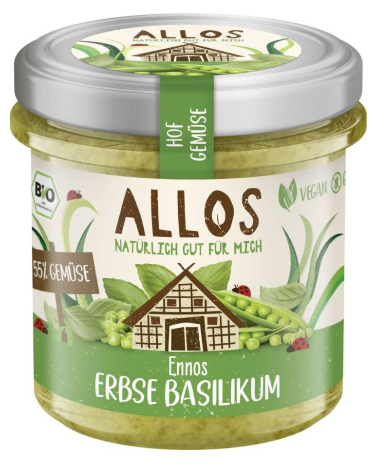 Crema tartinabila vegan cu mazare si busuioc, Allos, ECO, 135g (fara gluten)