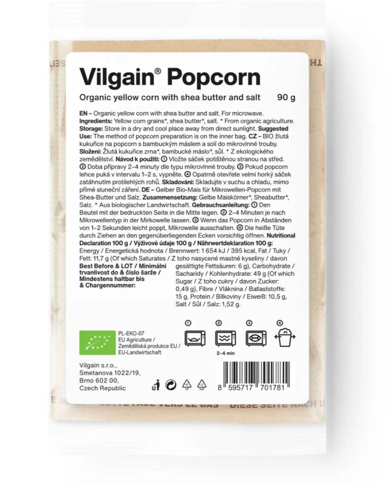 Popcorn microunde sarate din porumb galben, ECO, 90g