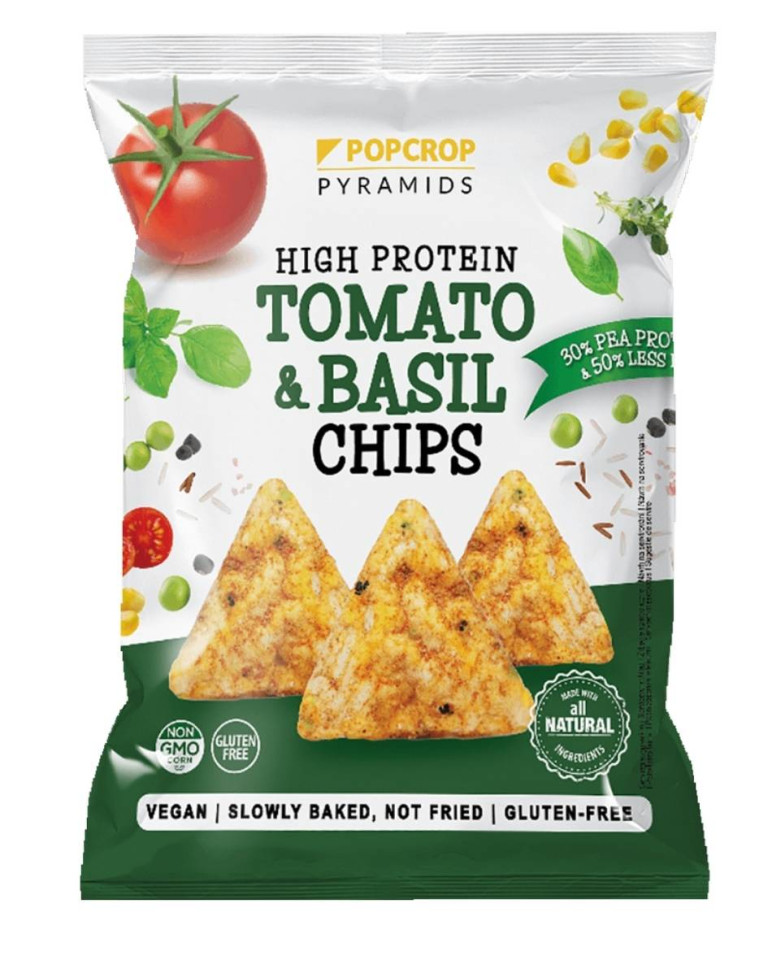 Chipsuri proteice vegane cu roșii și busuioc, PopCrop, 60g