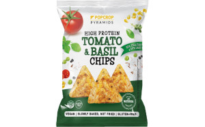 Chipsuri proteice vegane cu roșii și busuioc, PopCrop, 60g