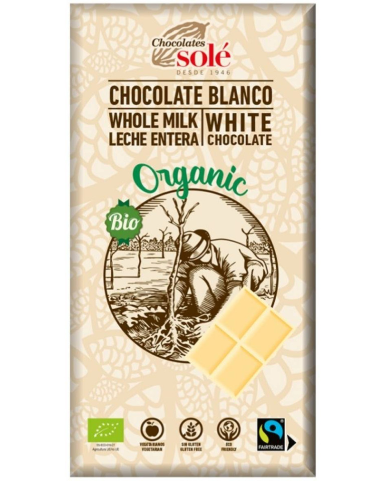 Ciocolata alba, Chocolates Sole, ECO, 100g (fara gluten)
