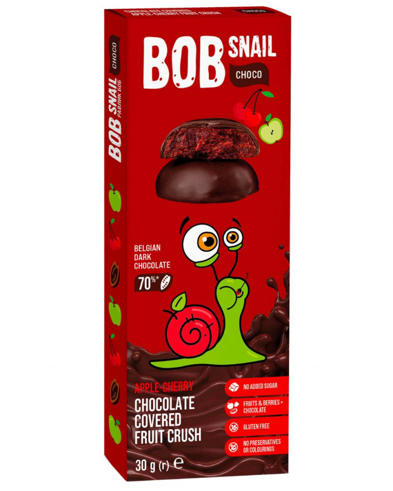 Fruit Snack - cireșe și ciocolată, Bob Snail, 30g (fara zahar)