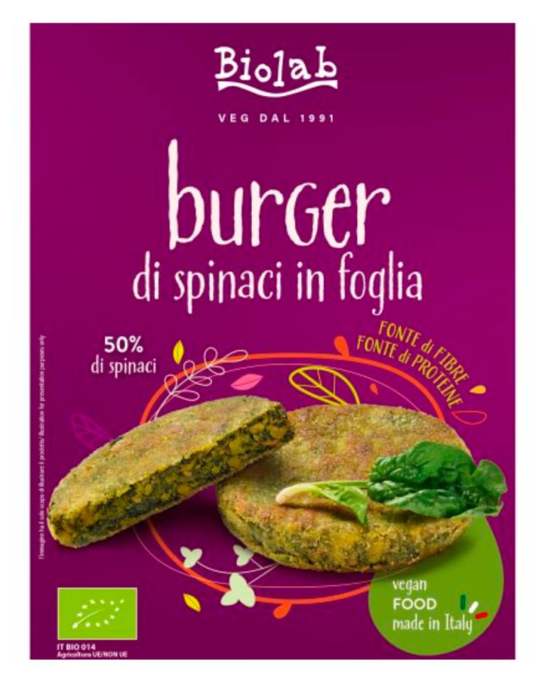 Burger Vegan cu spanac, Biolab, ECO, 180g
