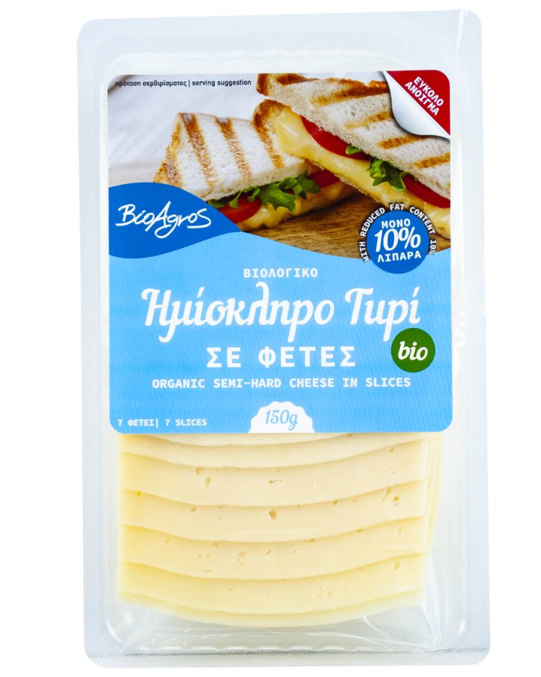Brânză feliată semi-tare cu conținut redus de grăsimi 10%, BioAgros, ECO, 150g